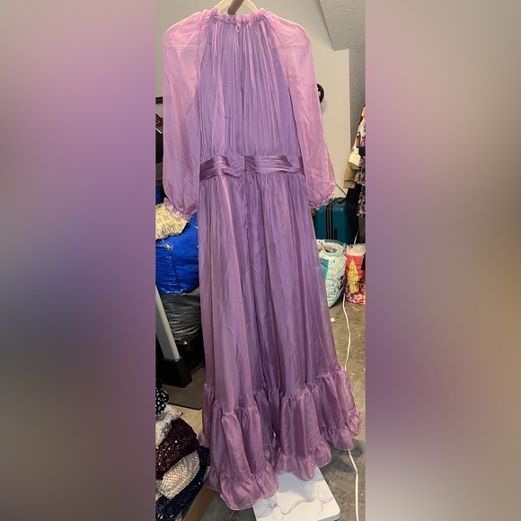 Mac Duggal 68225 Light Purple Chiffon Ruched Illusion Raglan Sleeve Ruffle Gown - Picture 4 of 14